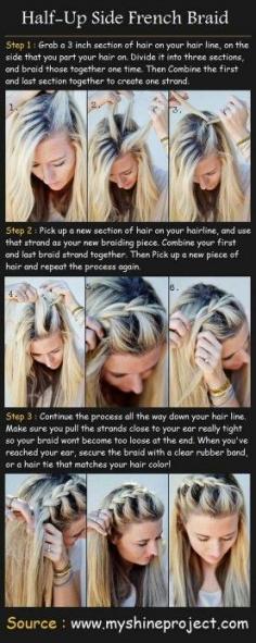 Half up, half down braided hairstyle! I saw this and thought it was really cute! Going to have to try this sometime!