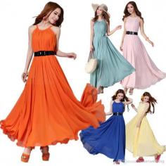 2014 Fashion Beautiful Colorful Prom Dresses A line Scoop Pleat Sashes Ankle Length Chiffon Party Dresses Beidesamid Dress
