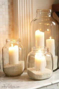 Sand & Candles in Mason Jars - simple and pretty