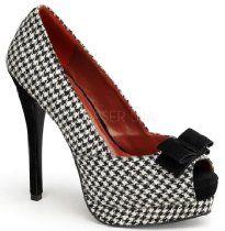 Platform Pump Shoes Peep Toe Houndstooth