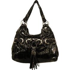 This fashionable printed handbag features top zipper closure, silver hardware, an all-over embossed croc print, interior lining, a zippered pocket and a slip pocket. Dimensions: 18" x 14" x 5.5" Drop Length: Drop (distance from shoulder or handle to top of bag): 13" Origin: Imported Special Features: Animal Print, Tassel, Top Handle, Top Zip