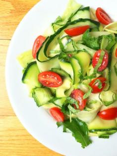 Zucchini Cucumber Ribbon Salad with Lemon Basil Vinaigrette - The Lemon Bowl #zucchini #cucumber #vegan #healthy #salad