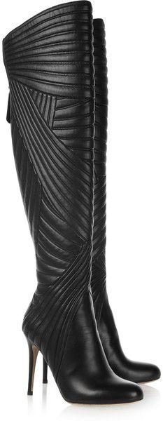VALENTINO  Black Stitched Leather Knee Boots