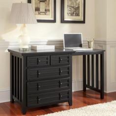 Arts and Crafts Expand-A-Desk - Black by Home Styles 5181-93. Finding a piece of quality furniture for a compact space to study or manage a household can prove to be difficult. Home Styles has solved that problem with the not only functional, but stylish Arts & Crafts Expand-a-Desk. Constructed of poplar solids and engineered woods in a Black finish, this desk can be used as a larger night stand, side table, or standalone piece when closed. With a 24.5 inch pull-out side that expand the work surface to 54.5 inches which can be used from either side, you decide when assembling, two storage drawers, and a file drawer, this desk's distinctive design lets you work virtually anywhere in your home. Black Matte Hardware. Size: 30w 22d 30h Specification This item includes: HS-5181-93 Arts and Crafts Expand-a-Desk - Black - Home Styles Please refer to the Specifications to determine what items are included since sometimes the image shows more or less items. If you are not sure, please contact us and our customer service will be glad to help.