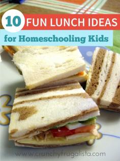 Just because you homeschool doesn't mean lunch time has to be boring. Check out these 10 fun lunch ideas www.crunchyfrugal...