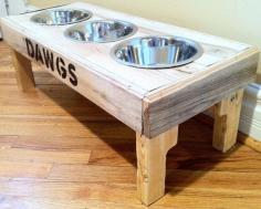 3 bowl Dog Feeder  Reclaimed rustic pallet furniture dog bowl stand pet by Kustomwood