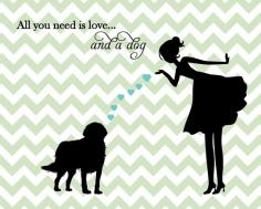 Chevron, Silhouettes, Girl, Dog, All You Need is Love and a Dog, Any Breed, Any Color, Art Print, Home Decor, Custom Size, Art Print by NestedExpressions, $15.00