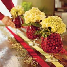 Cranberries are so pretty to decorate with, I have used cranberries and green apples at Christmas or small limes works good too