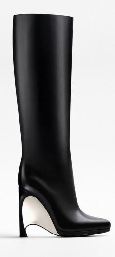 Dior ~ black leather boot enhanced with a mirror effect wedge heel