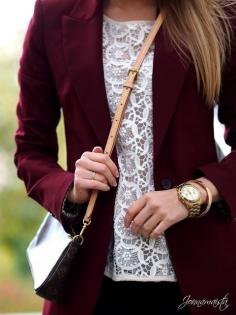 white lace & garnet fall outfit