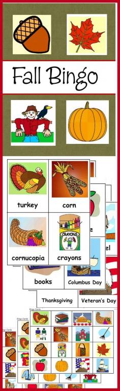 Here's a fun FALL / Autumn Bingo game for your family, class or co-op! Includes word cards, markers and 20 bingo cards! Download club members can download @ www.christianhome...