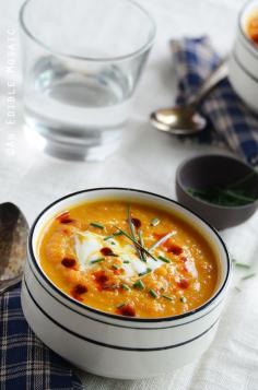 Roasted Carrot-Apple Soup with Paprika Brown Butter #Recipe