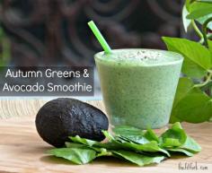 Autumn Greens & Avocado Smoothie (use spinach, chard, kale or blend) plus Six Fall Season Smoothie Recipes -- all great for quick breakfast or post workout recovery snack| thefitfork.com