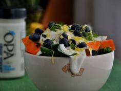 Yogurt-Drenched Sweet Potato Salad with Blueberries #glutenfree