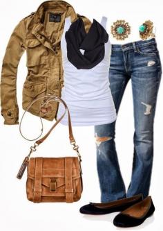 Fall Outfit With Brown Jacket and Flats