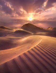 Sand dunes at sunset, Dubai.