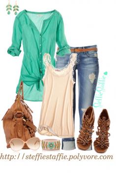 "Teal Green & Peach" by steffiestaffie on Polyvore