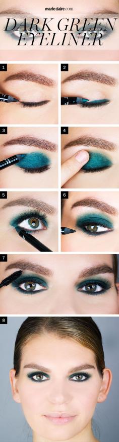 Like blue eyeliner makes blue eyes bigger, dark green eyeliner works magic for hazel and green eyes.