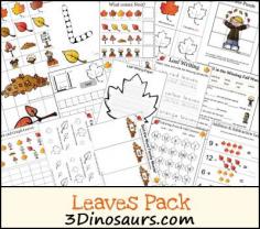 Free Leaves Activities Pack! Lots of Math and Language for ages 2 to 8. 3Dinosaurs.com