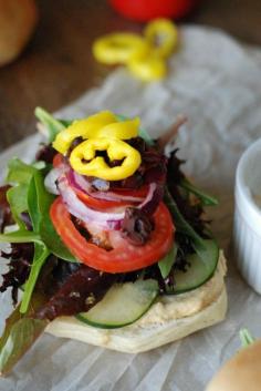 Vegetarian Sandwiches with a Greek flair! Inside you’ll find hummus, veggies, feta and tzitziki sauce! www.lemonsforlulu...