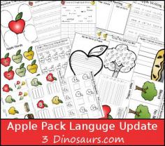 Free Apple Pack Update: Language Activities 50 pages of activities for ages 2 to 10 - 3Dinosaurs.com