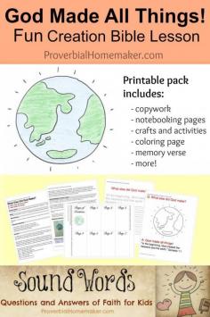 Bible Lesson: God Made All Things! Teach your kids that God created it all with this printable pack from ProverbialHomemak... #homeschool #curriculum