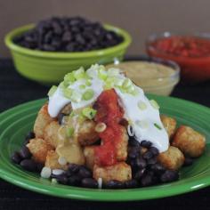 Black Bean Totchos with Garlic Lemon Sauce