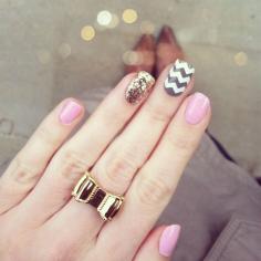 pink, glitter & chevron nail art