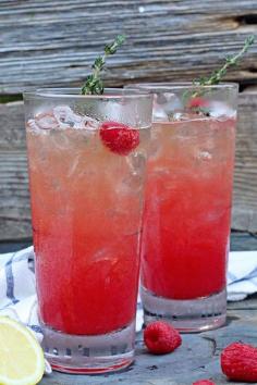 Raspberry Liqueur + Lemon Juice + Witbier (a Belgian Wheat Ale) + a Sprig of Thyme = Raspberry Witbier Cocktail (aka the best way to kiss summer goodbye!)