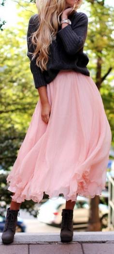 Pink Flowy Maxi Skirt ♥