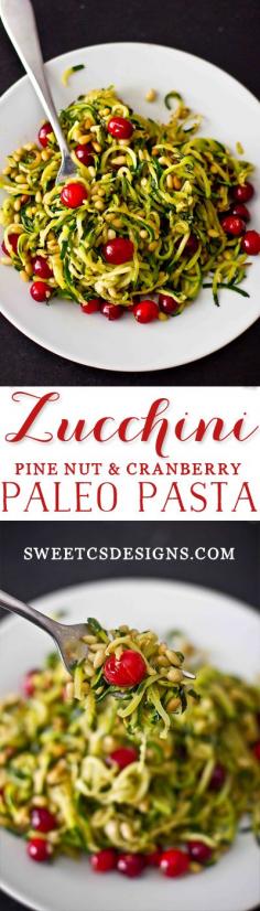 Zucchini Pine Nut & Cranberry Paleo Pasta - delicious, easy and filling great lunch and full of healthy flavor!