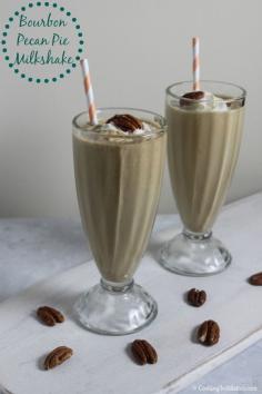 Bourbon Pecan Pie Milkshake: Guest Post by @Cooking In Stilettos | This Bourbon Pecan Pumpkin Pie Milkshake is like your favorite pie in a glass – but so much simpler to make.  Rich pecans meld with vanilla ice cream, shortbread cookies and a touch of molasses to create the perfect milkshake.