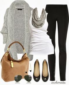 Fall outfit. Pair boots with leggings and a chunky sweater.