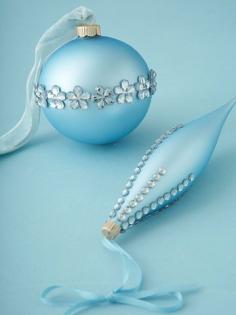 Bejeweled Ornament -   Choose a single color for your ornament crafts for a stylish result. Find rhinestones to match the color of your ornaments and adhere the jewels to the ornaments in pretty patterns using crafts glue.
