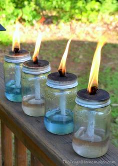 DIY Tiki Torches • Lots of Ideas and Tutorials! Including from 'the frugal homemaker', these DIY mason jar tiki torches.