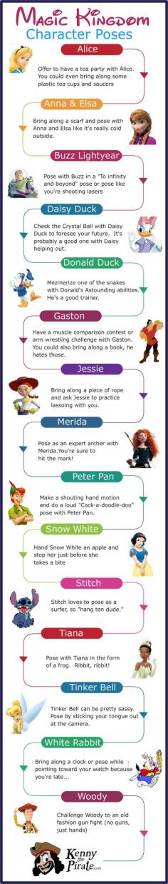 Poses for Magic Kingdom Disney World Character Photos.