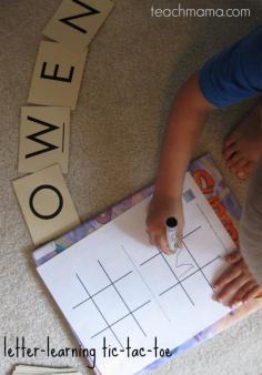 letter learning tic tac toe | teachmama.com --> free printables and a FUN way of helping kids learn their letters