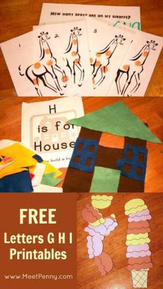 Printable giraffes spots, H is for house, and ice cream cone patterns