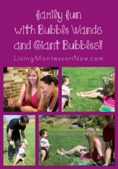 Family experiences creating bubble wands and giant bubbles (includes link to a great giant bubble recipe)