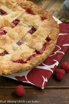 Lattice Topped Raspberry Pie | Plus the BEST tender, flaky pie crust made butter and leaf lard | That Skinny Chick Can Bake