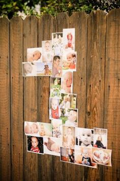 draw the number first and then tape photos on top...cute idea for bday celebration! For a baby shower, use babys first initial and pregnant pics of mommy-to-be.