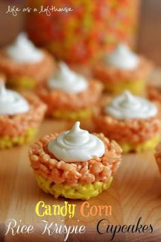 Candy Corn Rice Krispie Cupcakes