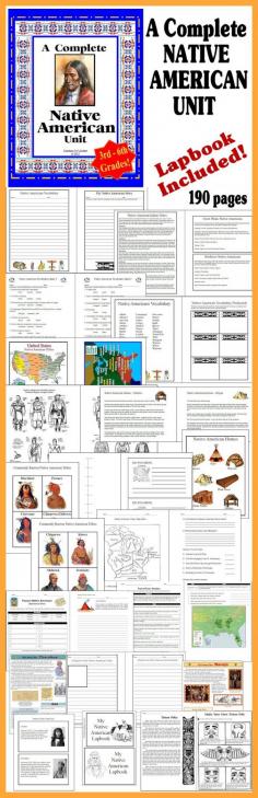 A Complete unit on NATIVE AMERICANS!  190 pages and includes notebooking and lapbooking pages. Download Club members can download @ www.christianhome... Received 4 out of 4 stars from TPT!