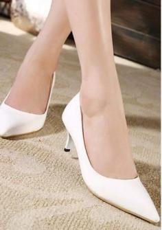 Women's patent leather pointy white PU high heels