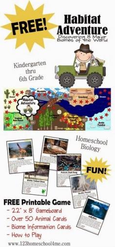 Free Printable Science game - Biomes, Animals, taxonomy for Homeschool kids #science #homeschooling