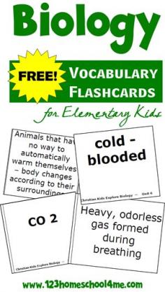 FREE Biology Vocabulary Flashcards for Elementary Homeschool Kids #science