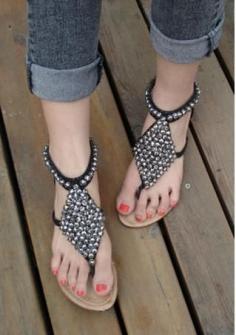 Women's jewel flat sandals-thongs