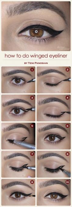 How to Do Winged Eyeliner | Divine Caroline - I literally mess this up, every. single. time.