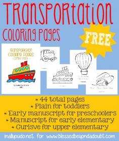 FREE Transportation Coloring Pages with writing practice for all ages!