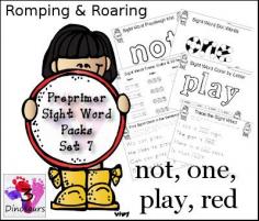 Free Romping & Roaring Preprimer Sight Words Packs Set 7: not, one, play, & red - 3Dinosaurs.com